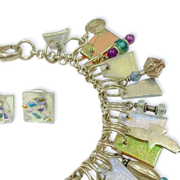 Harold Lujan Dichroic Rainbow Glass Charm Bracelet and Earrings Set - Picture 7 of 17